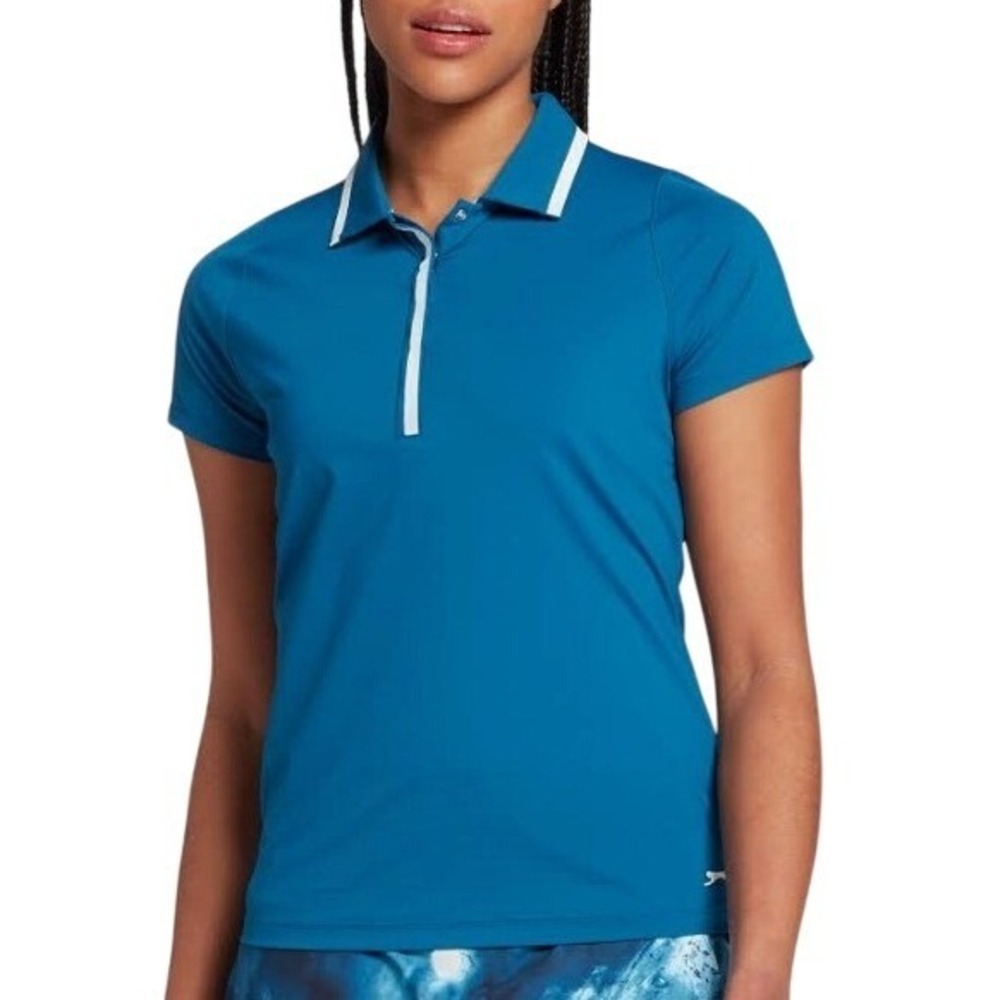 Slazenger Golf Polo Womens XL Blue NWT Hydro-Dri UPF 30 Snap-Button SS‎ Shirt